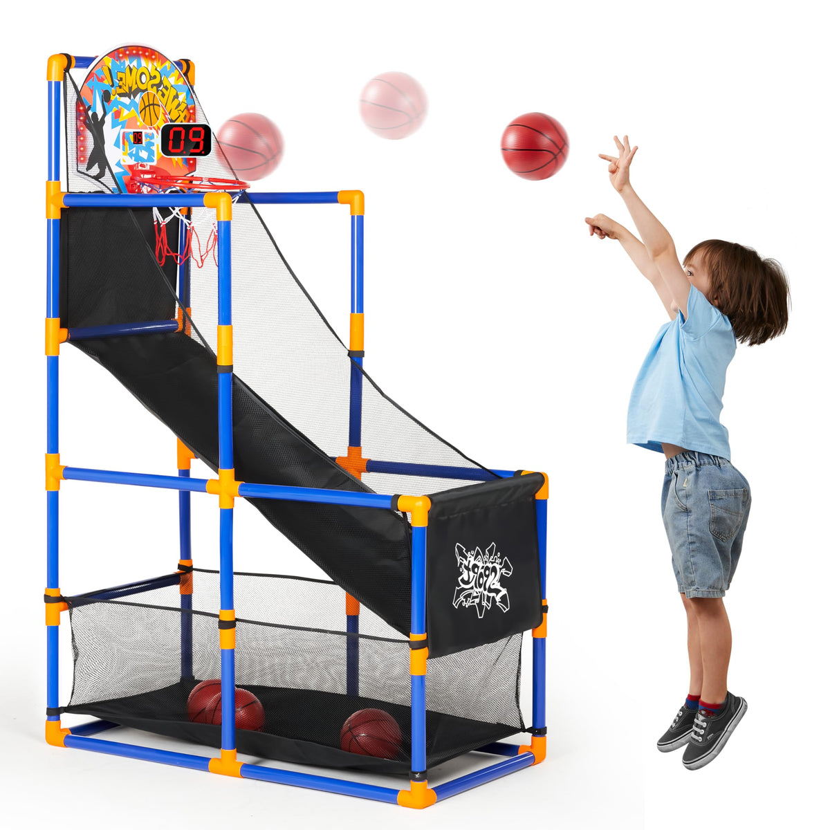 2026 Toys for Kids Arcade Basketball Game Set with 4 Inflatable Balls & Hoop