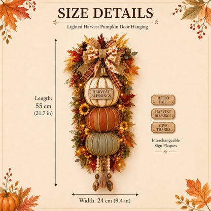 ⏳ Last Day 49% OFF🎃Lighted Stacked Pumpkin Fall Door Decor with 3 Seasonal Plaques🏡