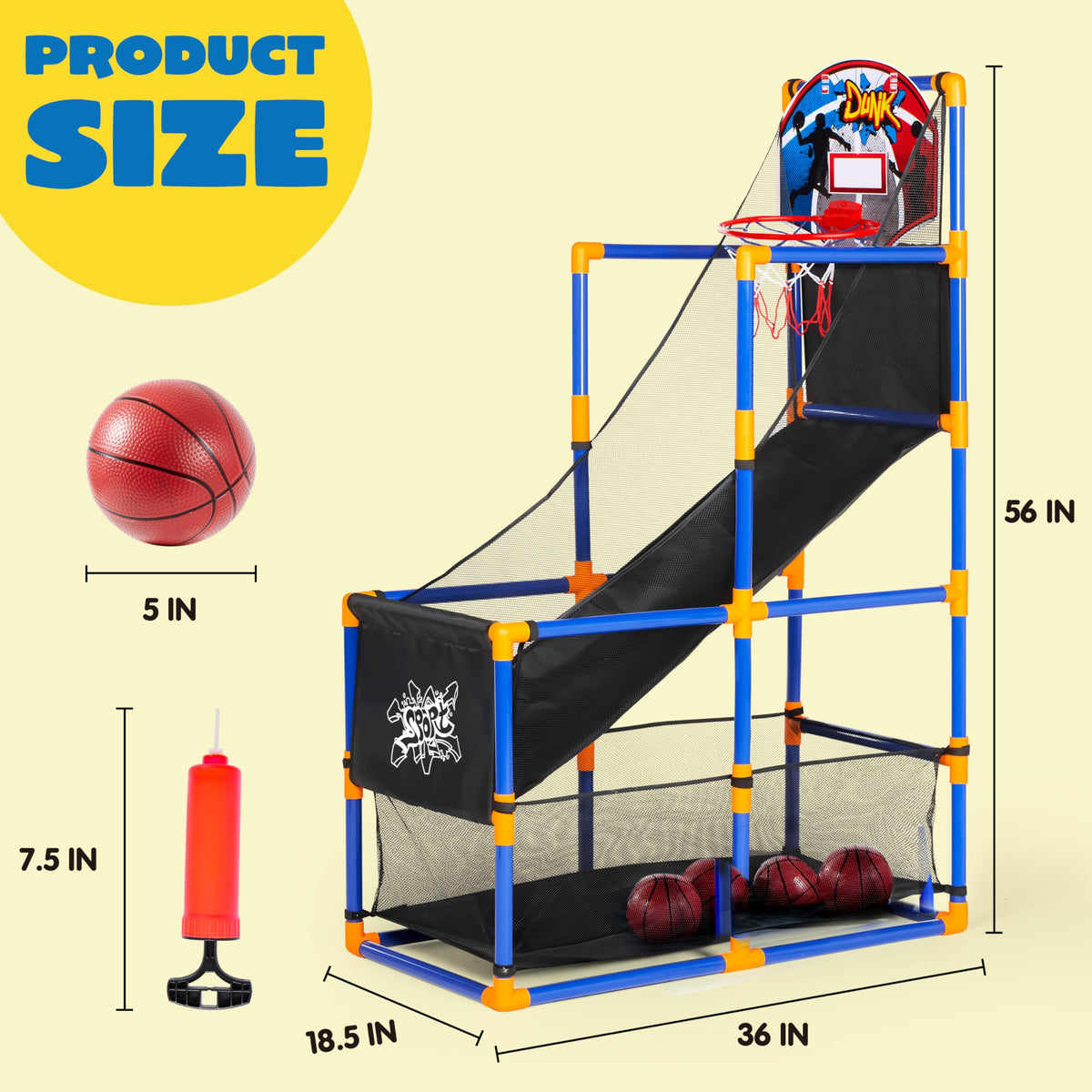 2026 Toys for Kids Arcade Basketball Game Set with 4 Inflatable Balls & Hoop