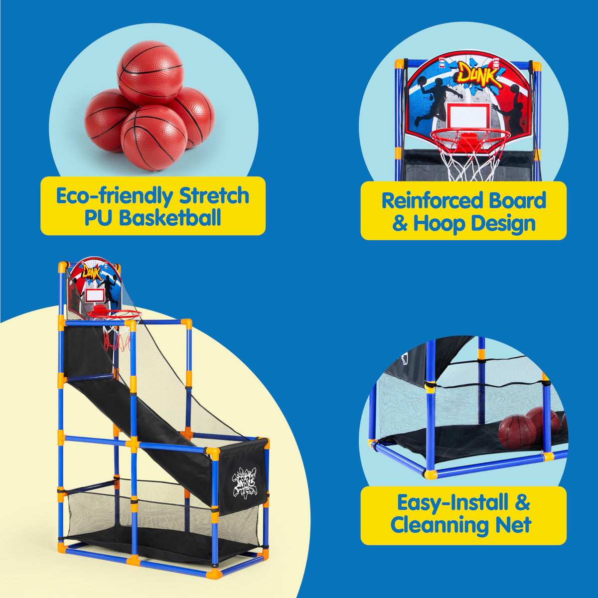 2026 Toys for Kids Arcade Basketball Game Set with 4 Inflatable Balls & Hoop