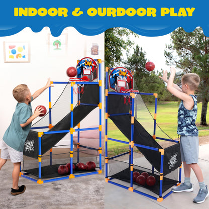 2026 Toys for Kids Arcade Basketball Game Set with 4 Inflatable Balls & Hoop