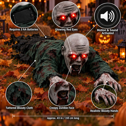 🎃Last Day Flash Sale🔥Halloween Scary Yard Decorations, Electric Crawling Ghost Horror Voice Skeleton