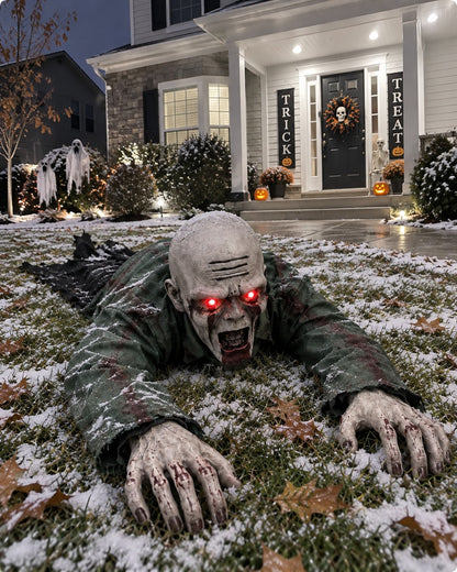 🎃Last Day Flash Sale🔥Halloween Scary Yard Decorations, Electric Crawling Ghost Horror Voice Skeleton