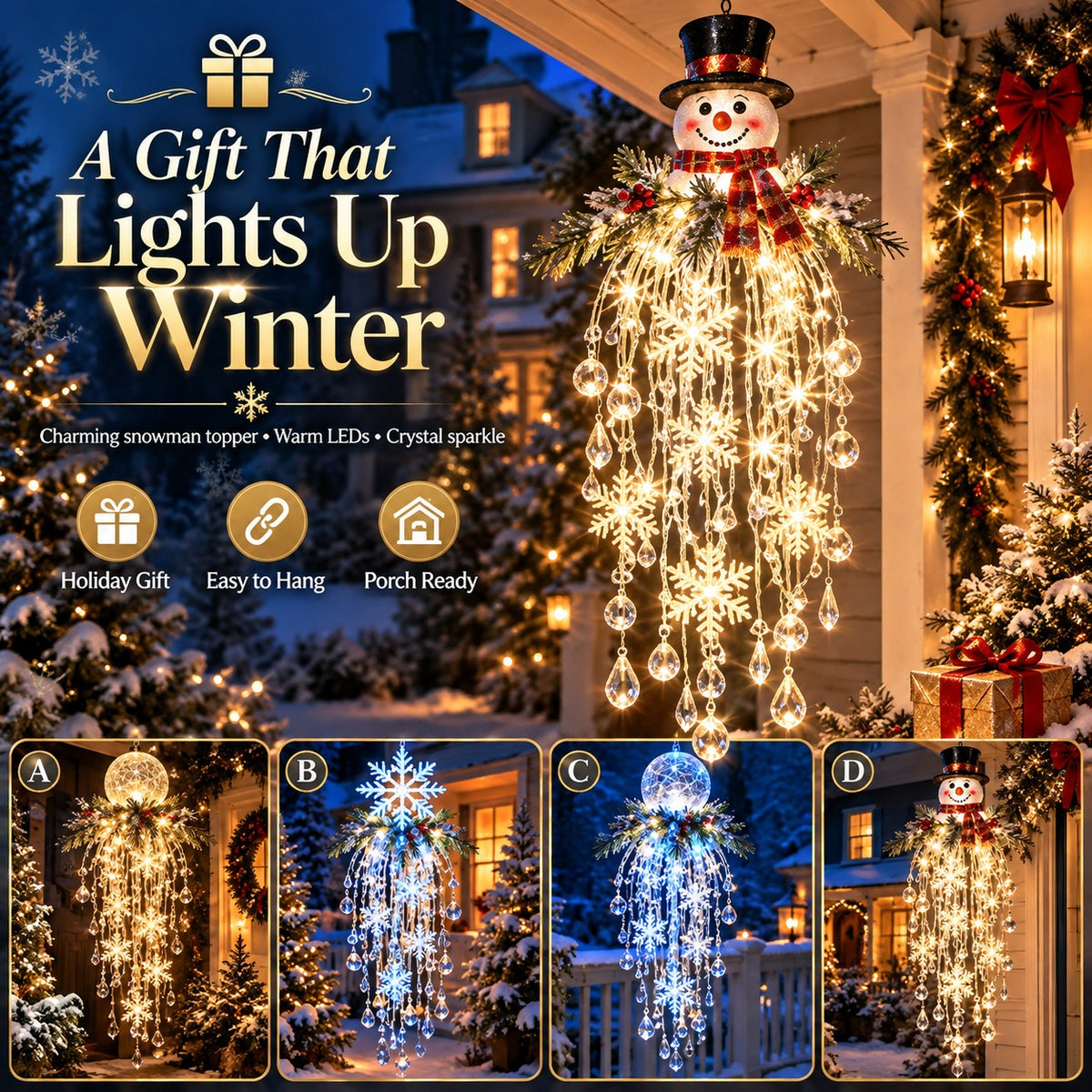 🎁Last Day 50% OFF✨Crystal Falls Christmas Lights—Hanging Snowflakes and Crystal LED Porch Decorations ❄️