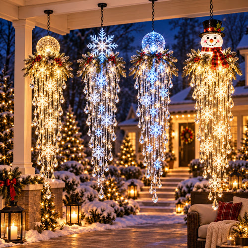 🎁Last Day 50% OFF✨Crystal Falls Christmas Lights—Hanging Snowflakes and Crystal LED Porch Decorations ❄️