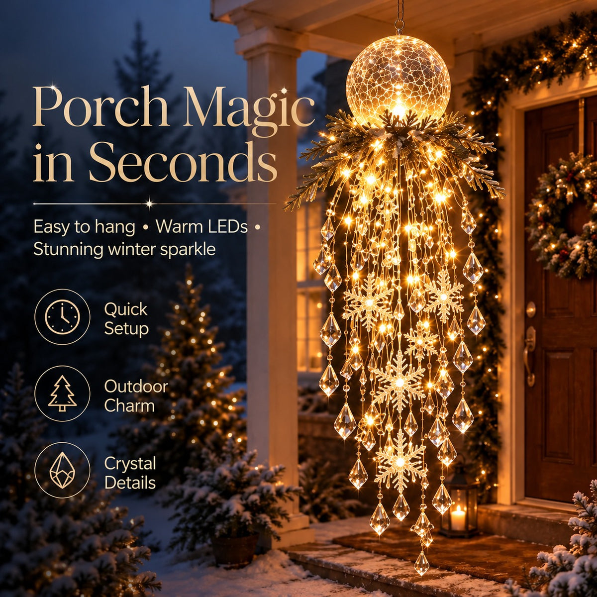 🎁Last Day 50% OFF✨Crystal Falls Christmas Lights—Hanging Snowflakes and Crystal LED Porch Decorations ❄️