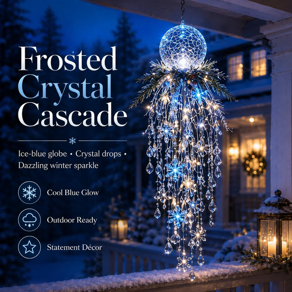 🎁Last Day 50% OFF✨Crystal Falls Christmas Lights—Hanging Snowflakes and Crystal LED Porch Decorations ❄️